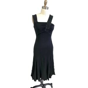 Armani Collezioni Womens LBD Black Cocktail Dress Size 6 Beaded Square Neck